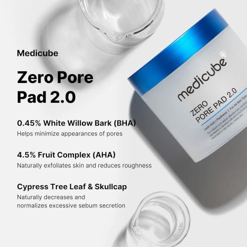 MEDICUBE Zero Pore Pad 2.0 (70 pads) – Korean exfoliating toner pads, tighten pores and control excess oil, remove dead skin cells, smooth skin texture, suitable for oily and combination skin.