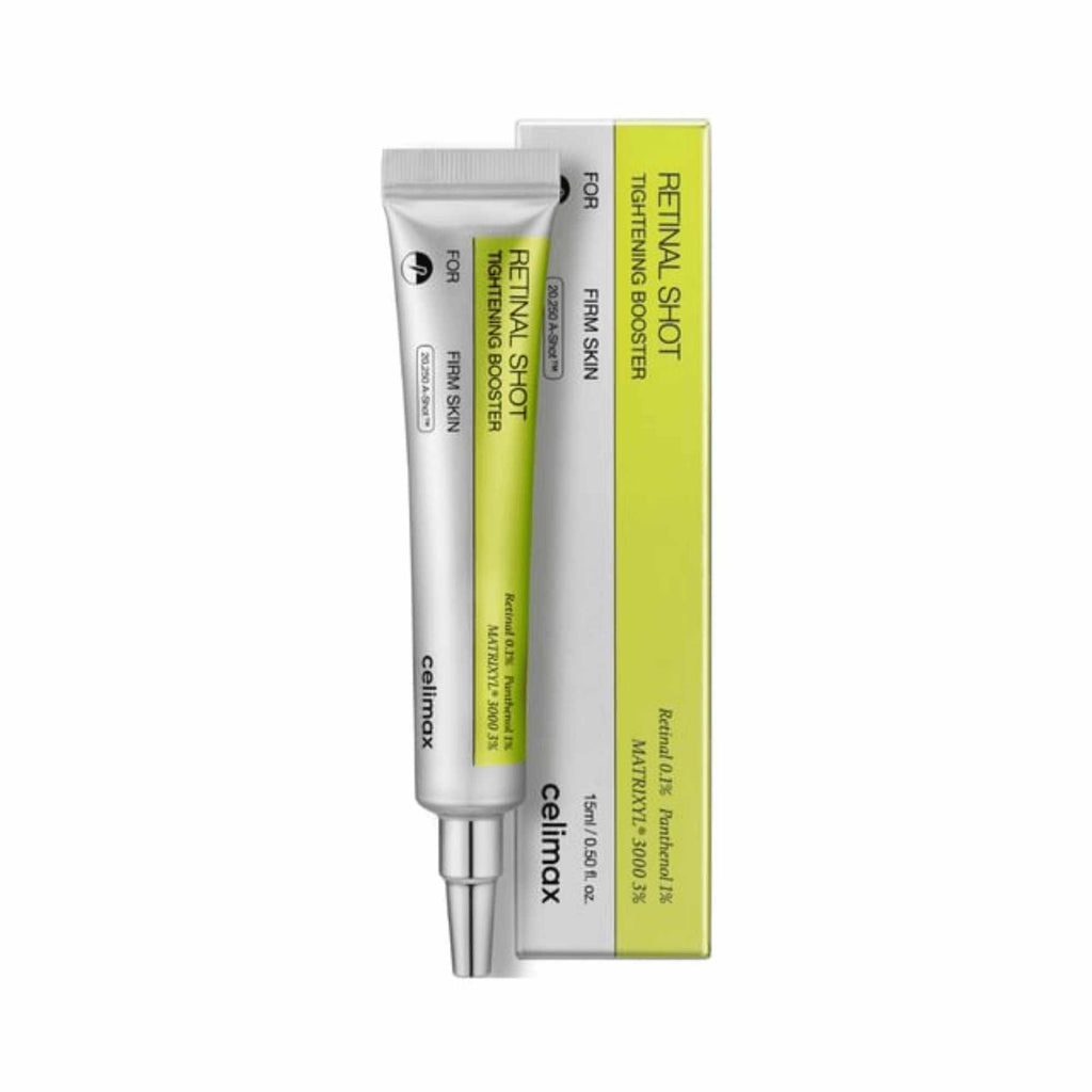 Celimax retinal shot Skincare serum tube with packaging on a white background