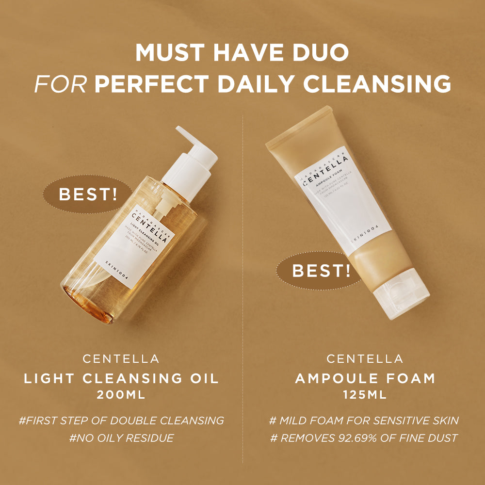 SKIN1004 Centella Double Cleansing Duo – Korean double cleansing set with Centella Asiatica, gently removes makeup and impurities, soothes sensitive skin, supports skin barrier, suitable for all skin types.