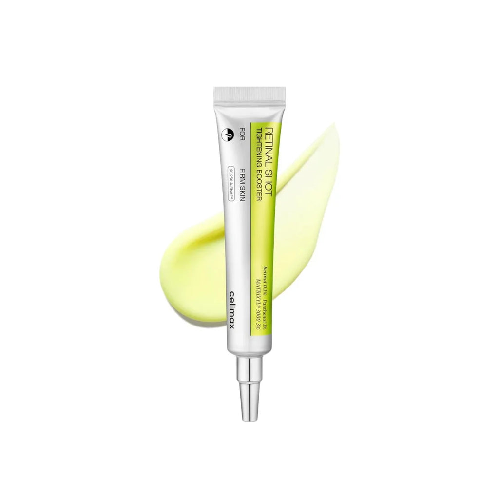 Celimax retinal shot Skincare serum tube with packaging on a white background